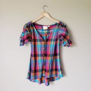 MAEVE Anthro colorful plaid gauze blouse